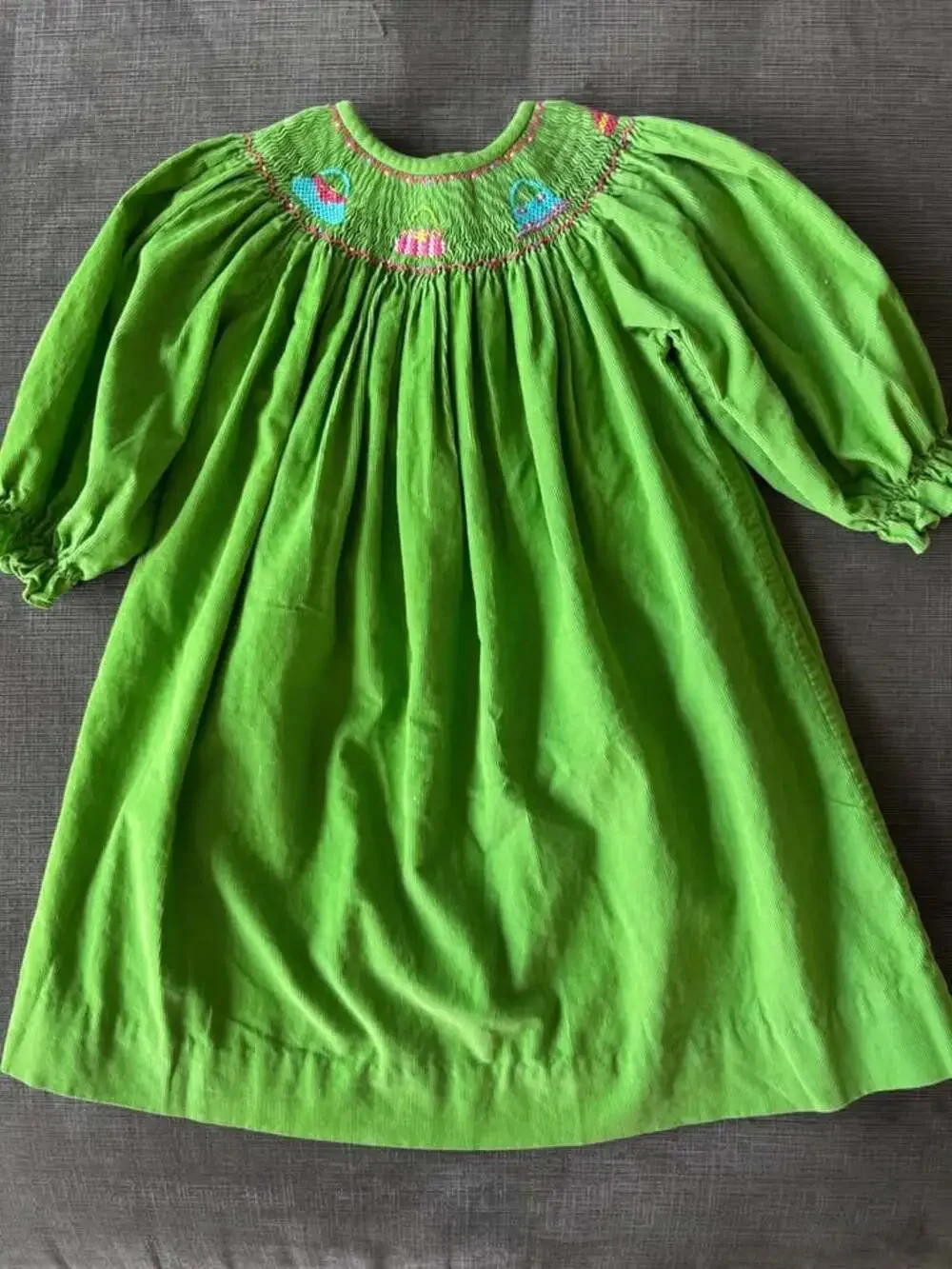 Silly Goose Girls Size 2 Smocked Green Corduroy Purse Bishop Dress Boutique